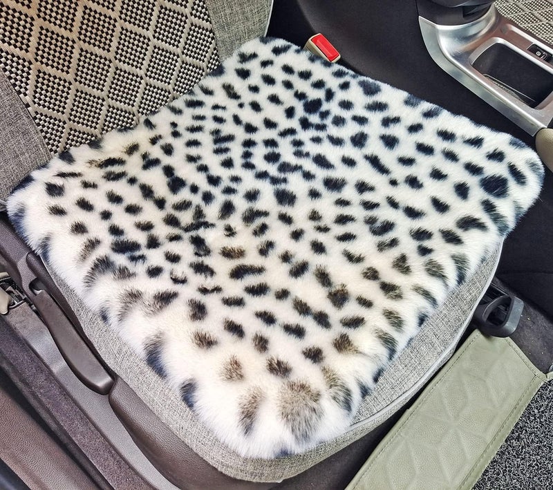 acdiac Winter Soft Warm Faux Rabbit Fur car seat Cushion,Universal fit Plush Front and Back Fuzzy car seat Pads Cushion Cover Protector - 1pcs (Front seat 1pcs, Leopard dots) - Image 1